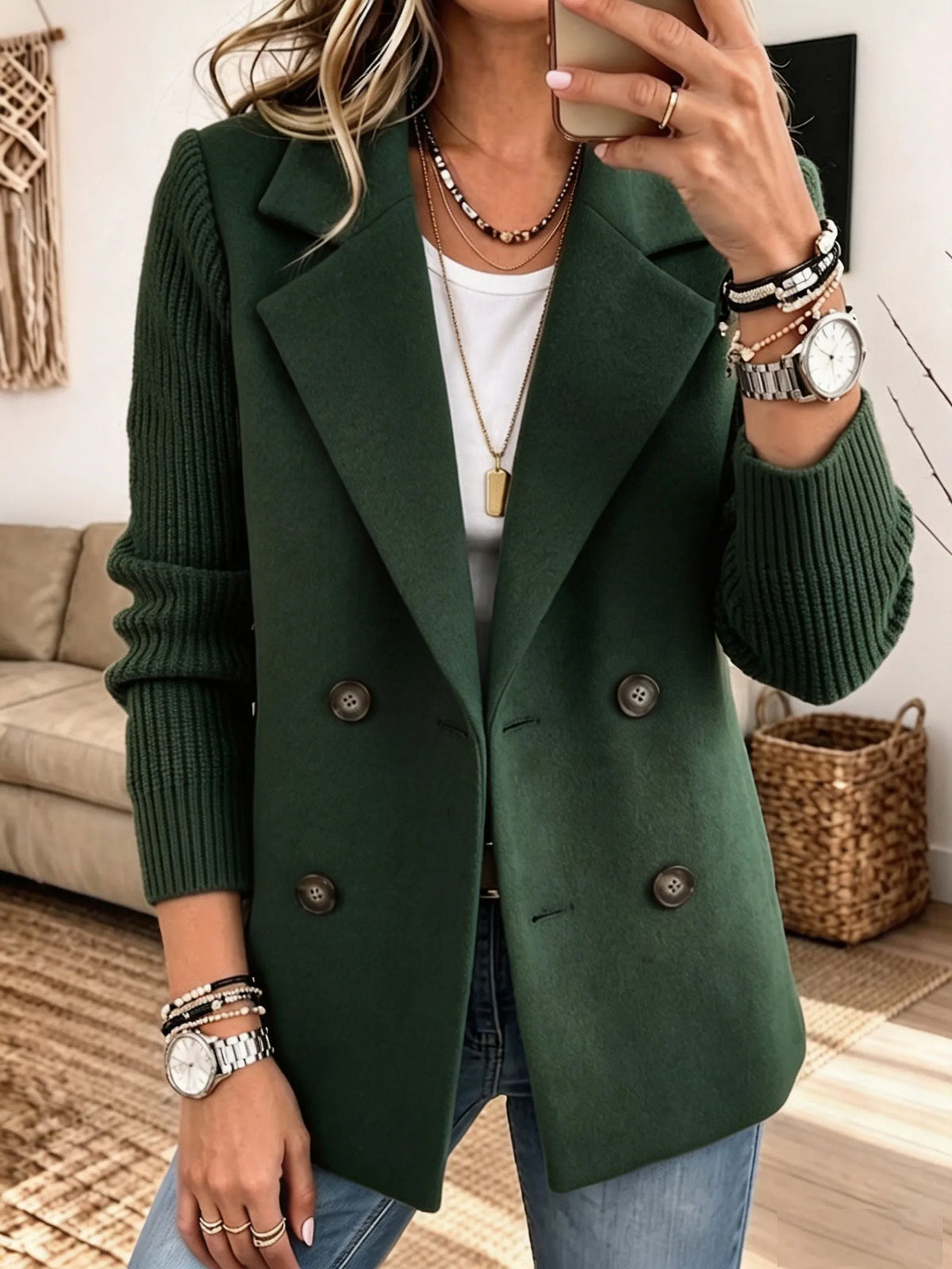 Janet | Elegant Blazer with Knit Sleeves