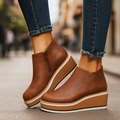 Ruth | Side-Zip Wedge Ankle Boots - Dark Brown