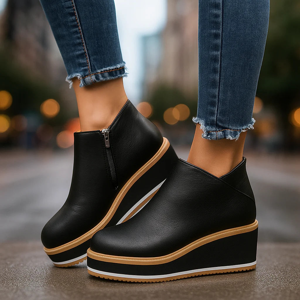 Ruth | Side-Zip Wedge Ankle Boots - Classic Black