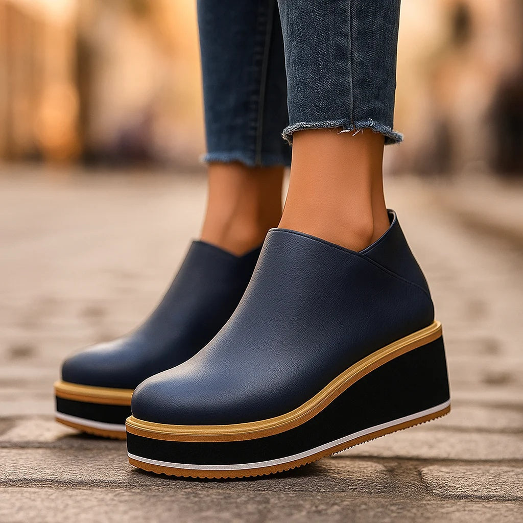 Ruth | Side-Zip Wedge Ankle Boots - Deep Blue