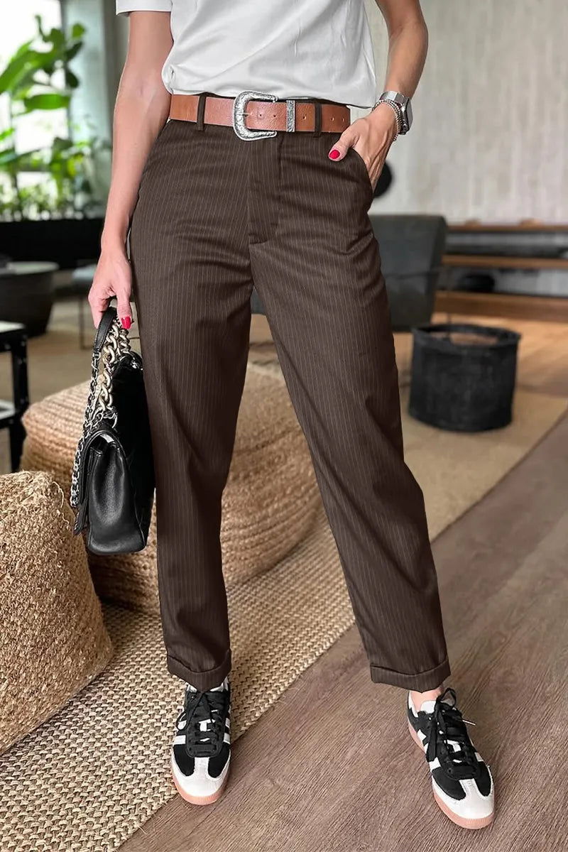 Jean | Elegant Figure-Flattering Striped Pants - Brown