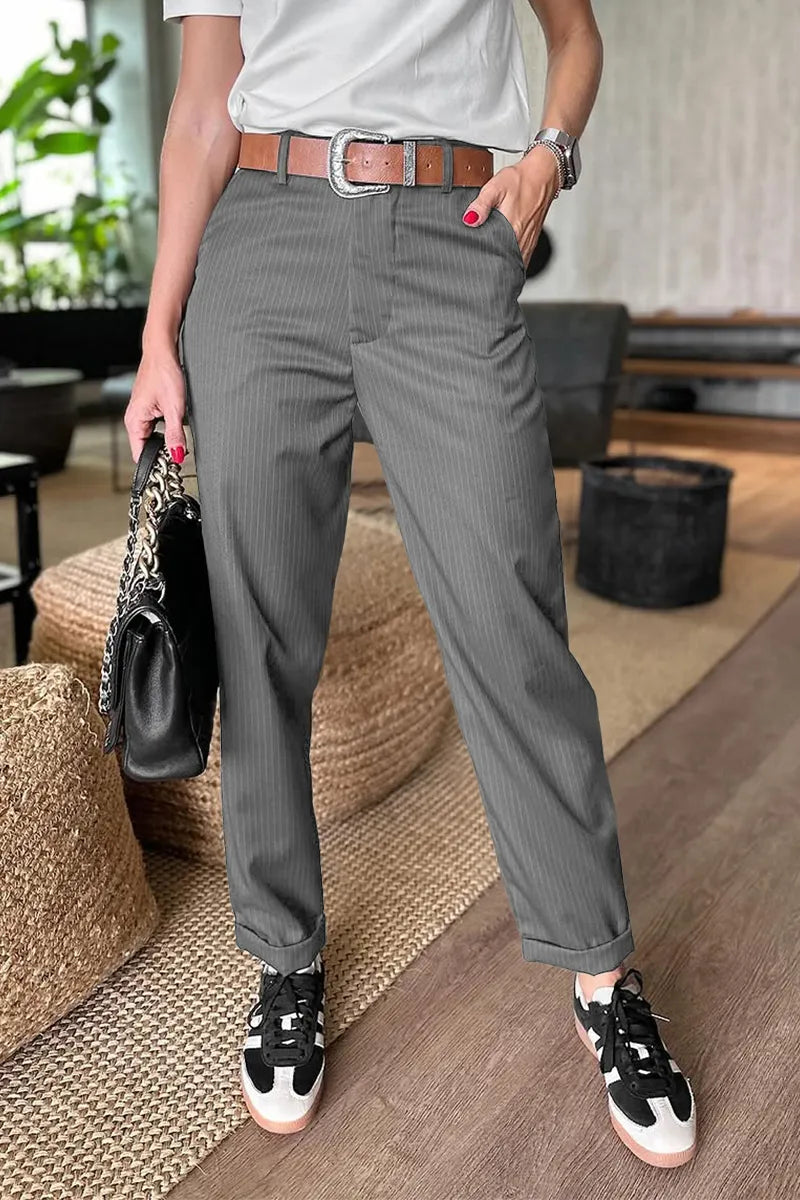 Jean | Elegant Figure-Flattering Striped Pants - Gray