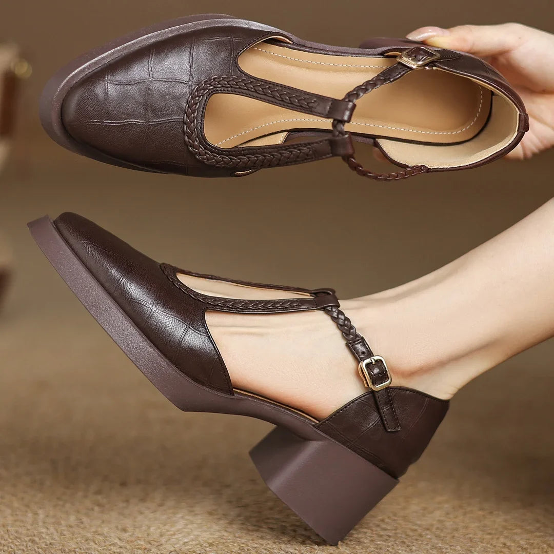Judith Elegant T-Strap Mid-Heel Shoes 1