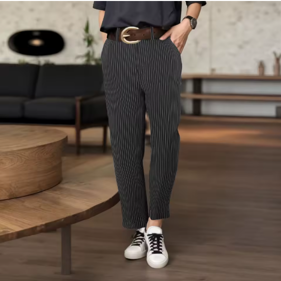Jean | Elegant Figure-Flattering Striped Pants - Black