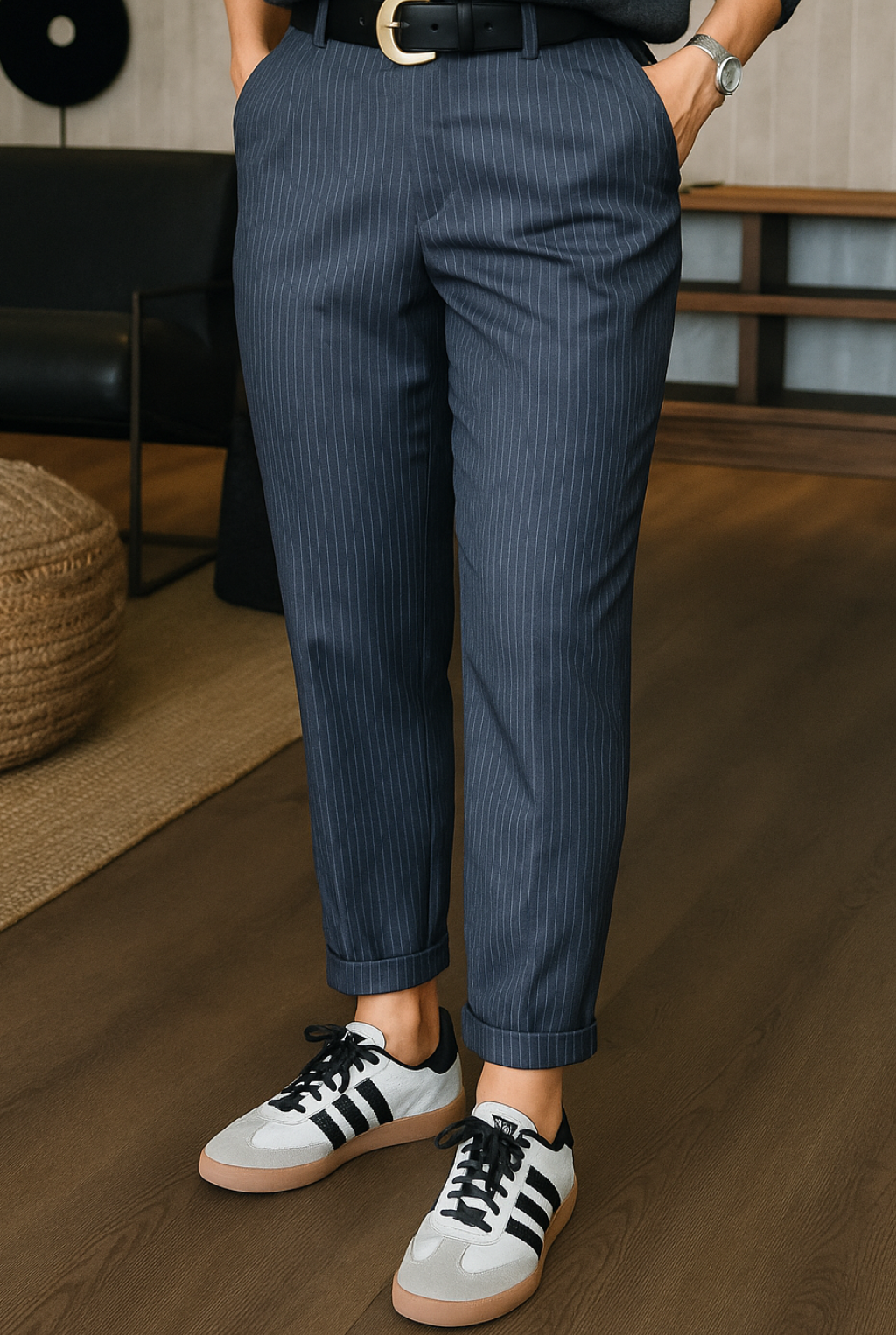 Jean | Elegant Figure-Flattering Striped Pants - Navy
