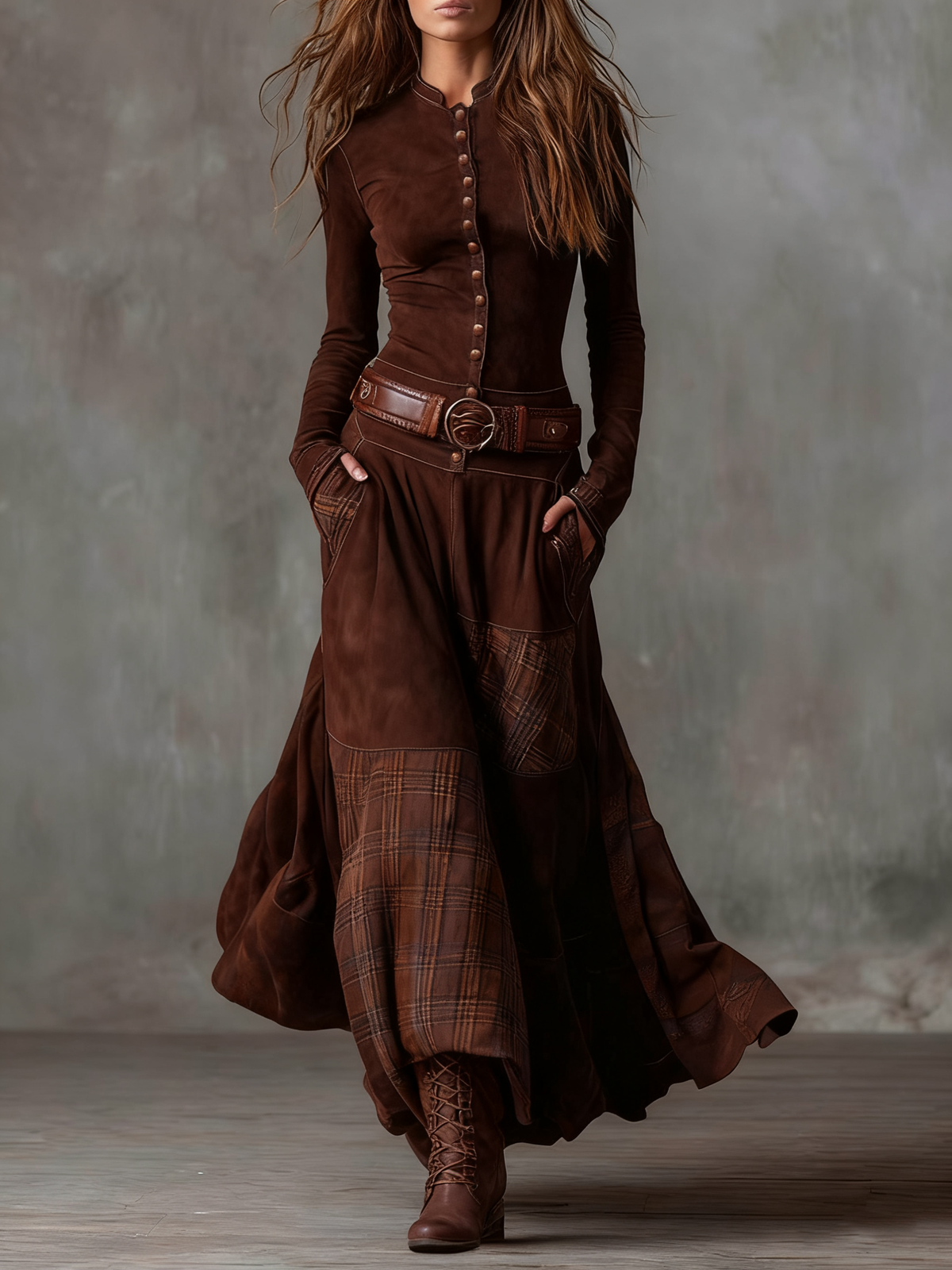 Christine | Maxi Suede Dress with Belt