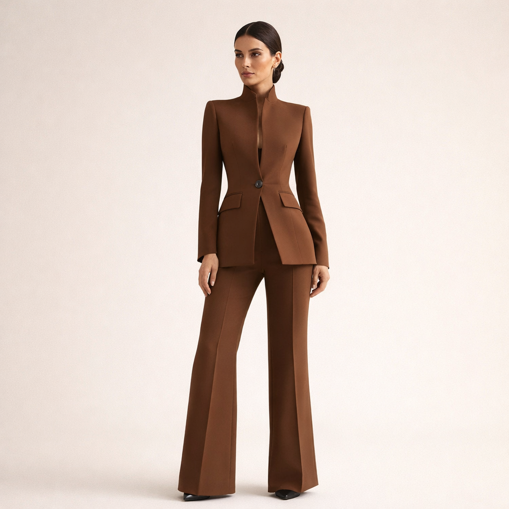 Victoria | Tailored Wide-Leg Suit Set - Brown