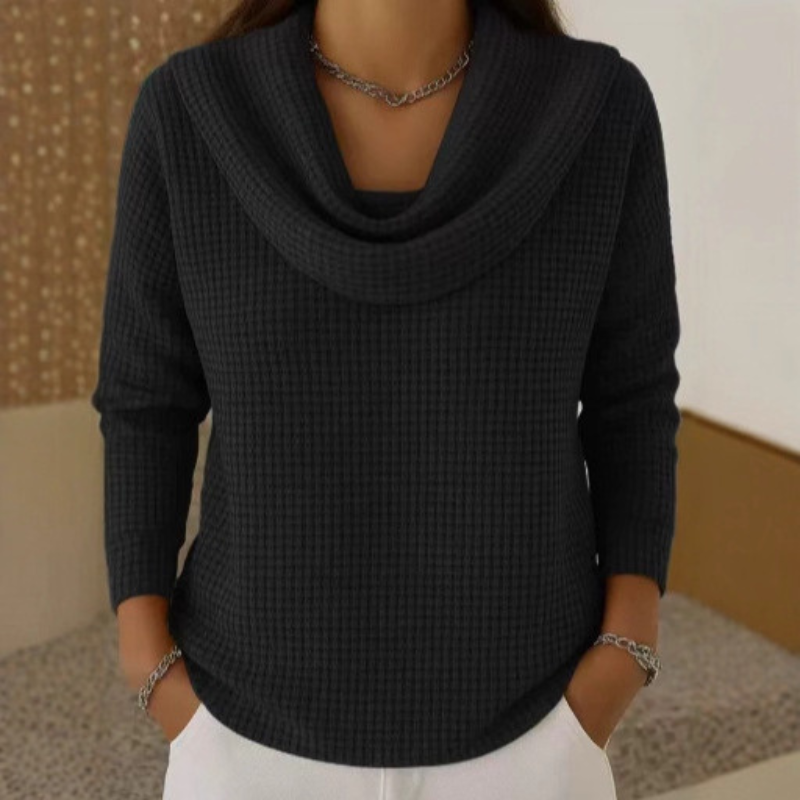 Judith | Warm Waffle-Knit Cowl Neck Sweater