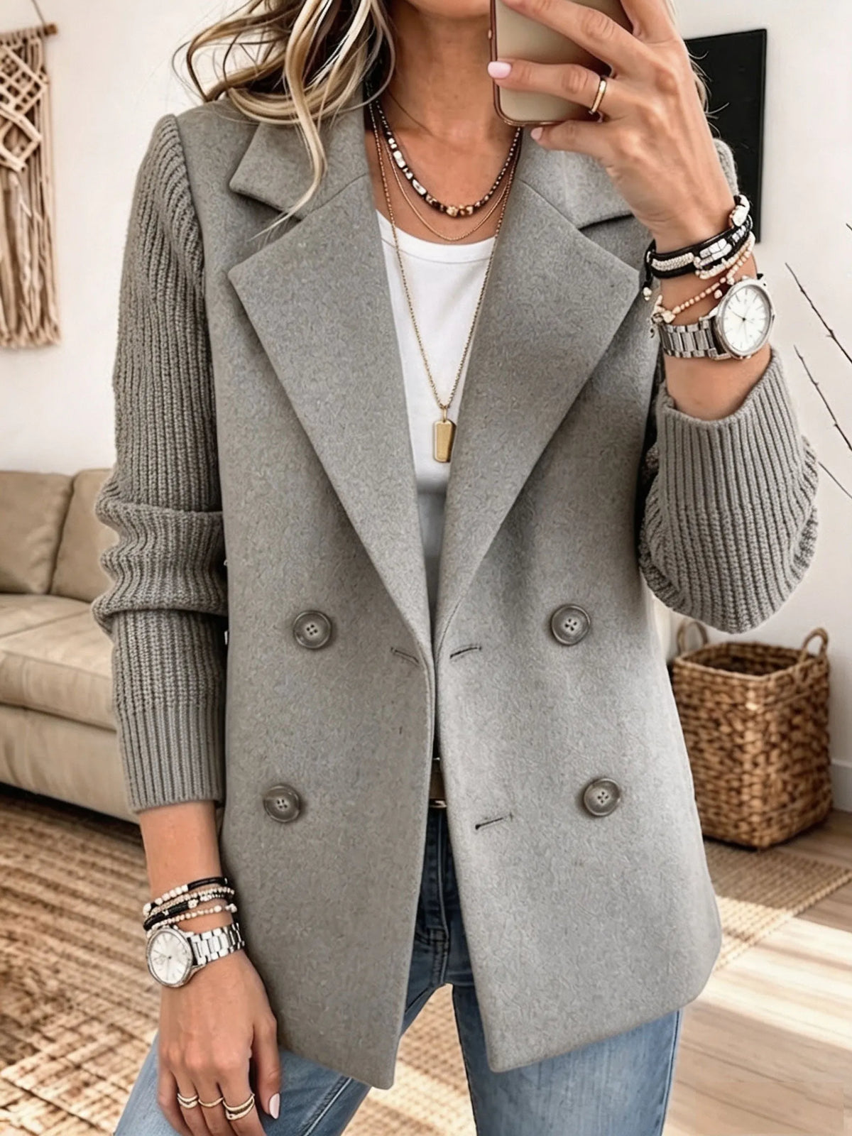 Janet | Elegant Blazer with Knit Sleeves