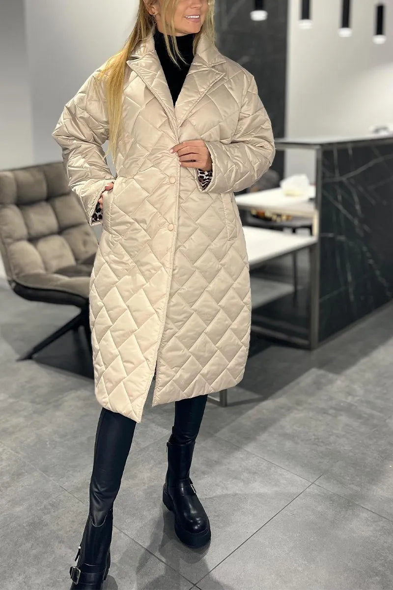 Rose Reversible Quilted Coat with Leopard Print - Beige