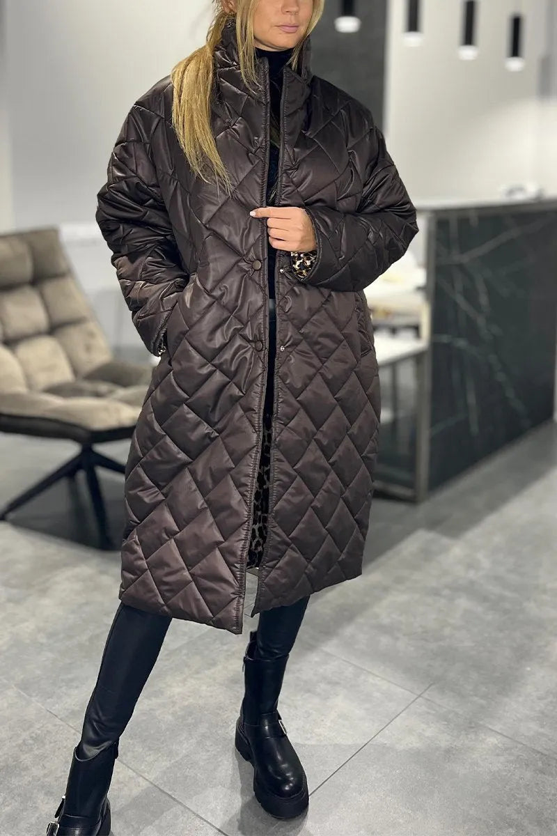 Rose Reversible Quilted Coat with Leopard Print - Brown