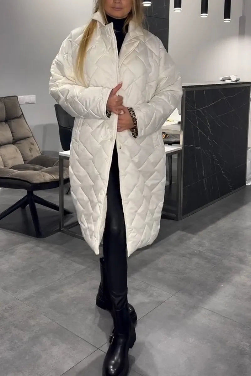 Rose Reversible Quilted Coat with Leopard Print - White