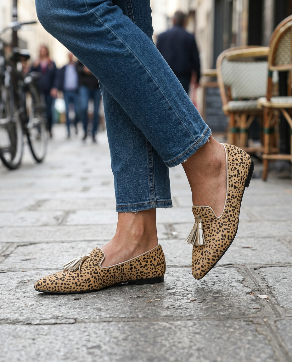 Betty | Cheetah Print Moccasins with Gold Tassels