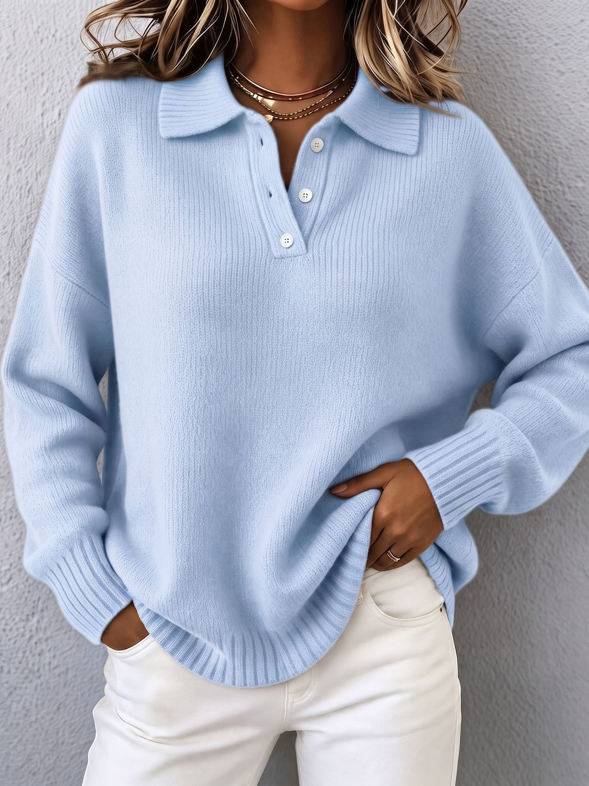 Dorothy Chic Polo Hooded Knit Sweater - Blue