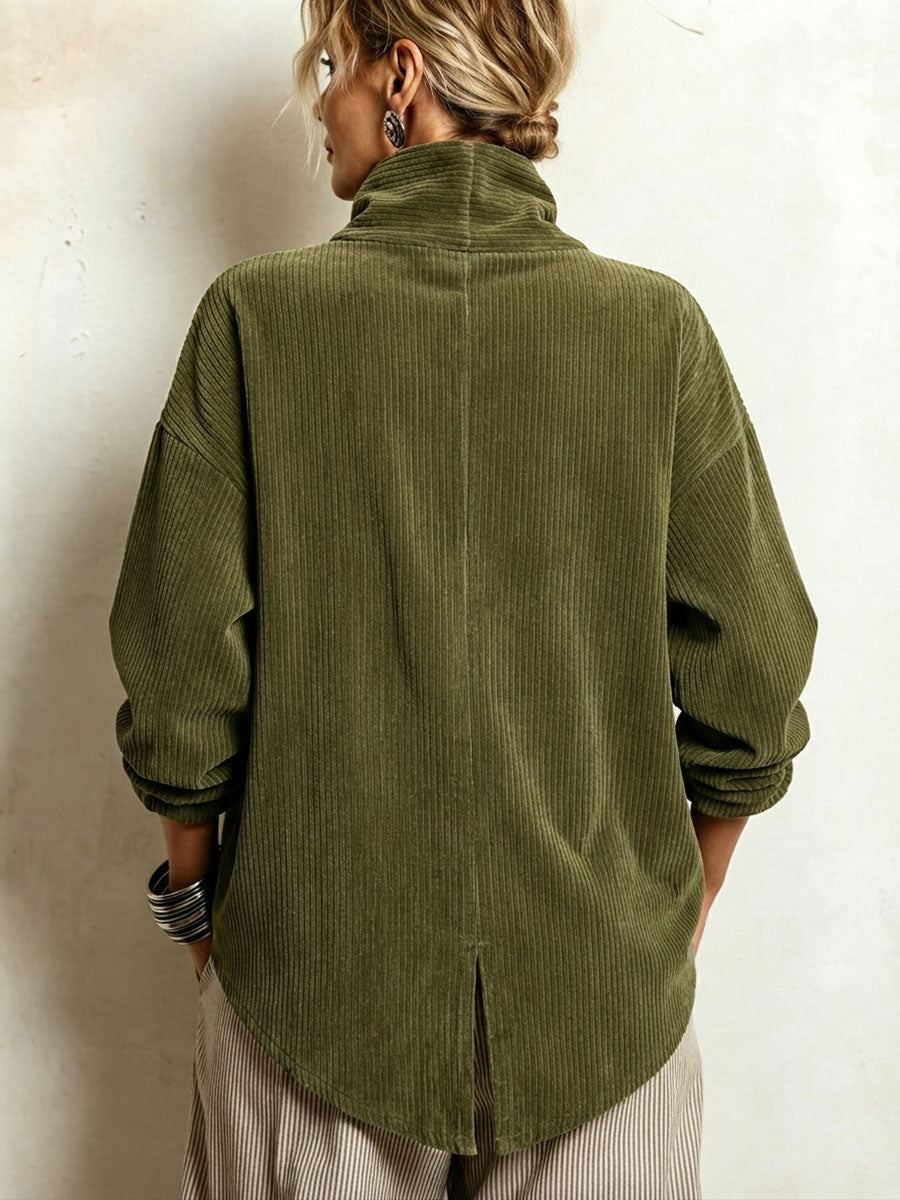 Olive green corduroy mock neck sweater