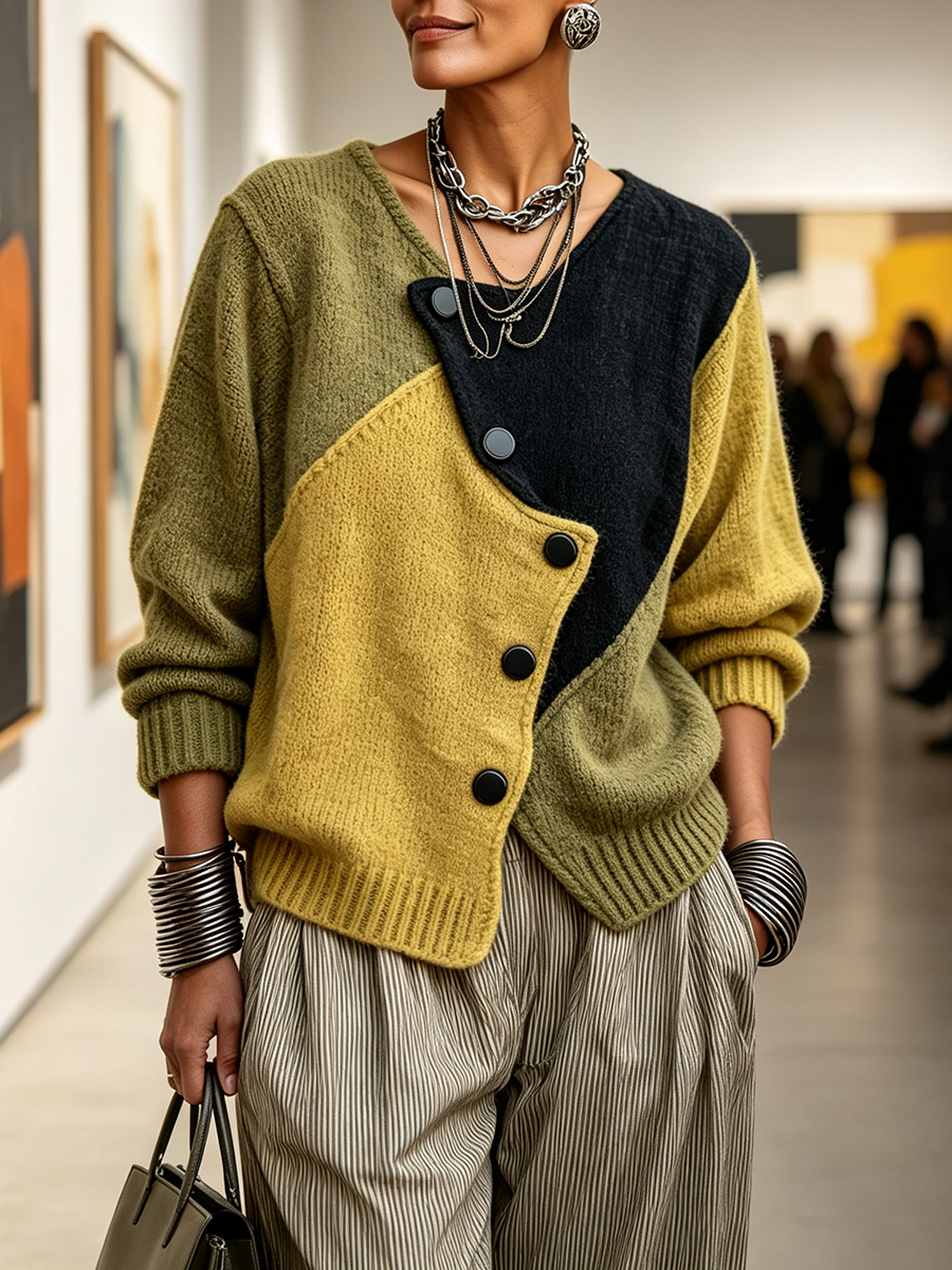 Christine | Color-Block Knit Sweater - detail