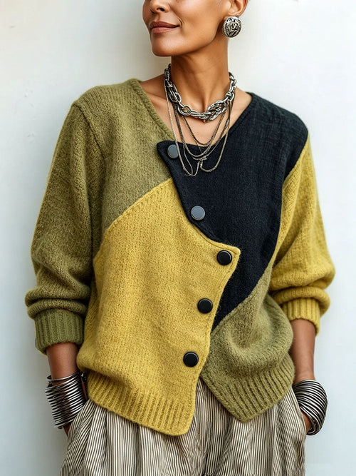 Christine | Color-Block Knit Sweater - Green