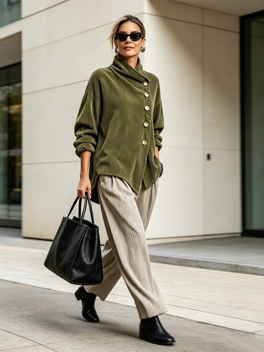 Olive green corduroy mock neck sweater
