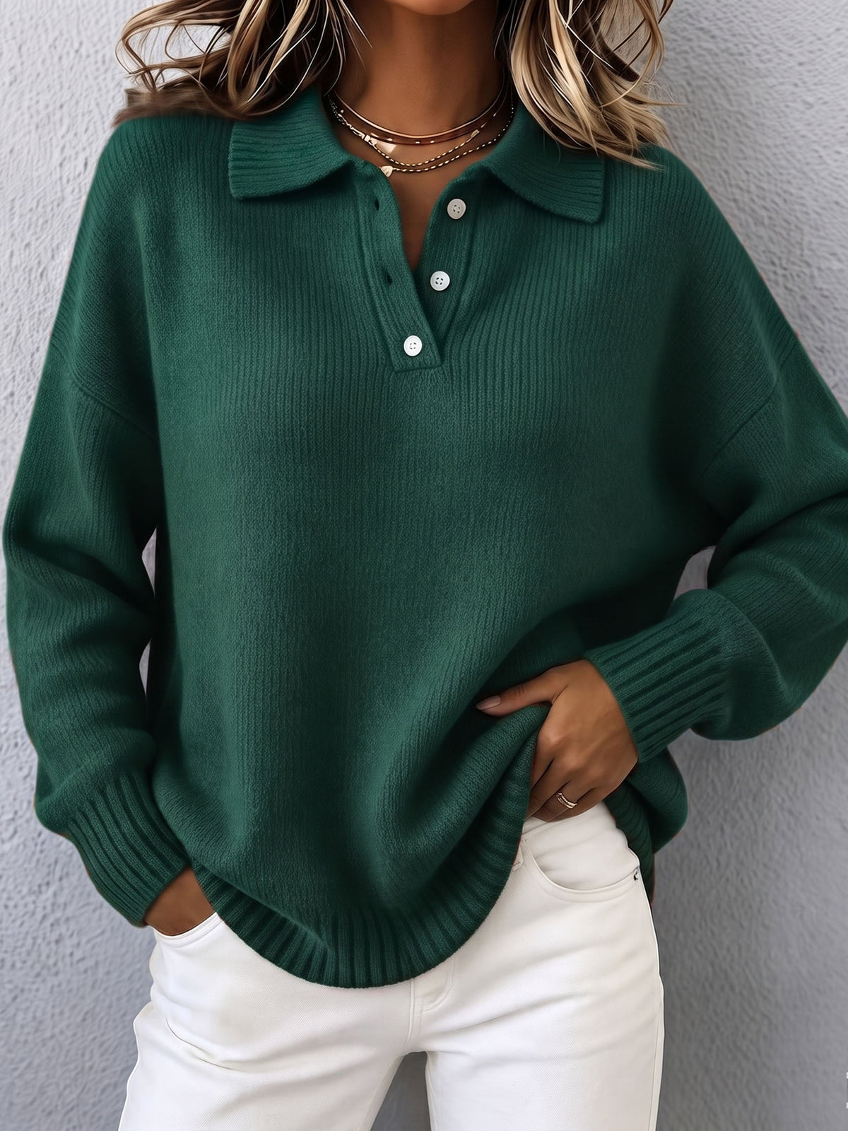 Dorothy Chic Polo Hooded Knit Sweater - Green