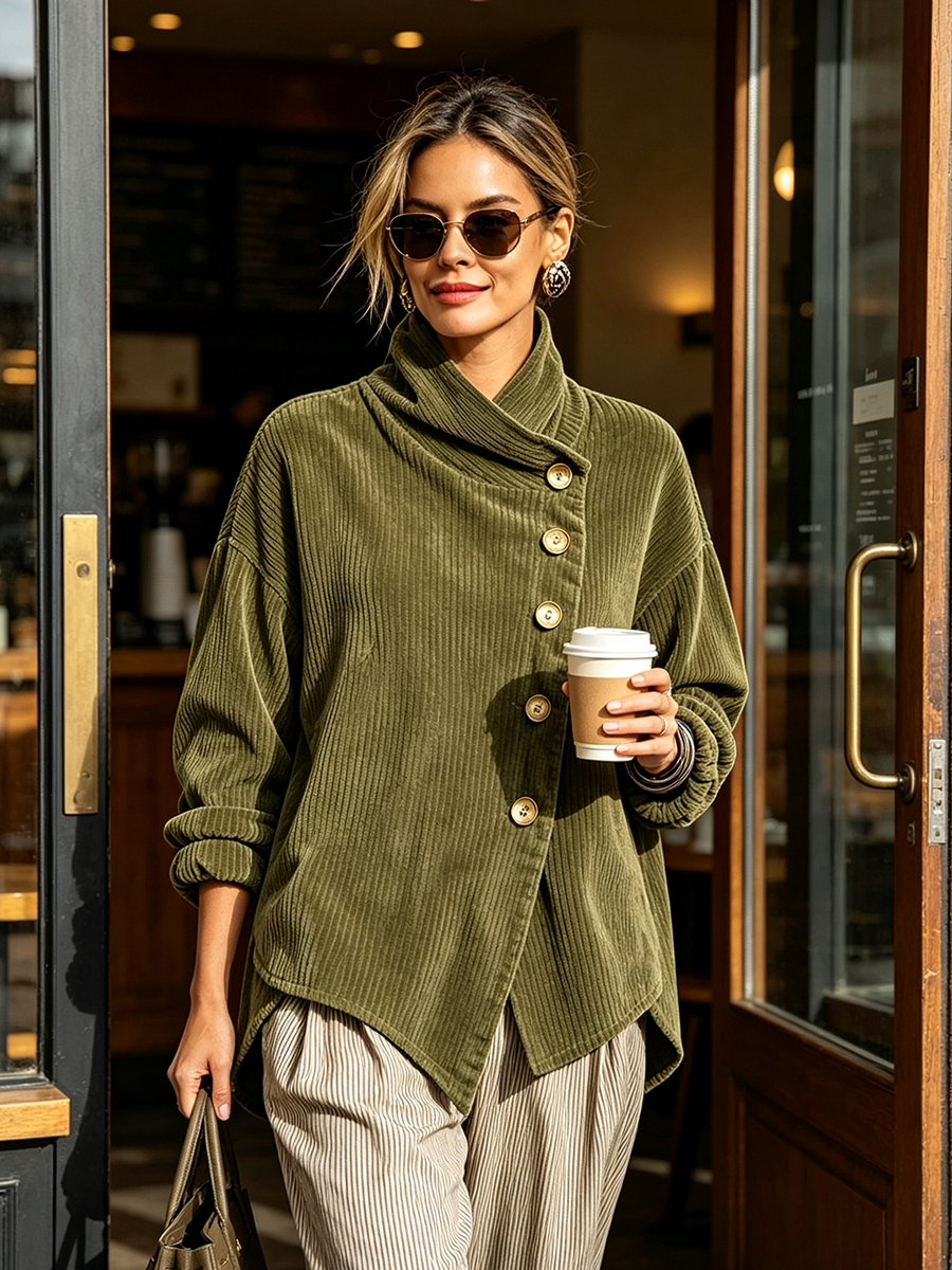 Olive green corduroy mock neck sweater