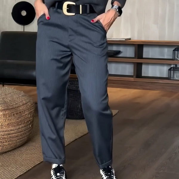 Jean | Elegant Figure-Flattering Striped Pants - Navy