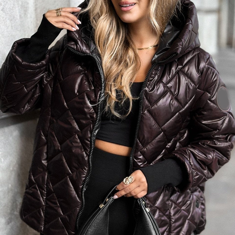 Diamond quilted puffer jacket in coffee